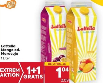 Billa Lattella Mango od. Maracuja 1 Liter Angebot