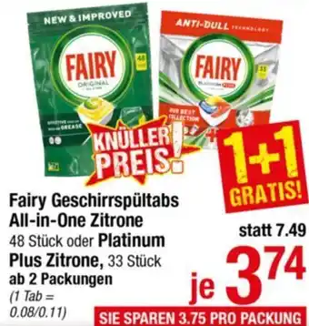 Maximarkt Fairy Geschirrspültabs All-in-one Zitrone oder Platinum Plus Zitrone Angebot