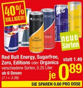 Maximarkt Red Bull Energy, Sugarfree, Zero, Editions oder Organics 0,25 liter Angebot