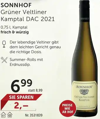 Weinwelt Interspar Sonnhof Grüner Veltliner Kamptal DAC 2021 0,75 L Angebot