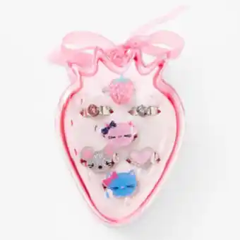 Claire's Claire's club silver strawberry box rings - pink, 7 pack Angebot