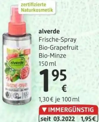 dm Alverde Frische-Spray Bio-Grapefruit Bio-Minze 150 ml Angebot