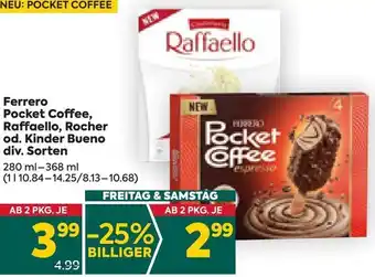 Billa Ferrero Pocket Coffee, Raffaello, Rocher od. Kinder Bueno 280 ml-368 ml Angebot