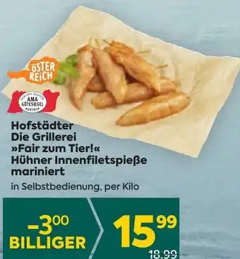 Billa Die Grillerei Hühner Innenfiletspieße mariniert per kilo Angebot