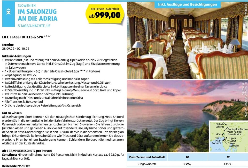 Slowenien Im Salonzug An Die Adria Angebot bei Hofer Reisen