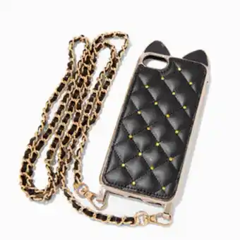 Claire's Black cat quilted phone case with gold chain - fits iphone® 6/7/8/se Angebot