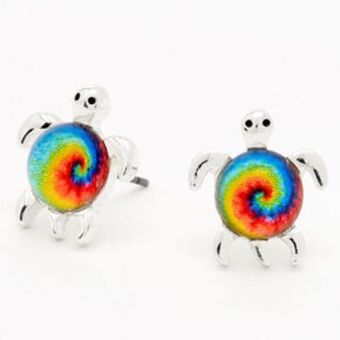 Claire's Rainbow tie dye turtle stud earrings Angebot