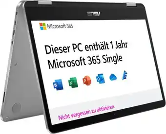 Media Markt Asus convertible vivobook 14 flip mit 1 jahr m365, pentium n5030, 4gb ram, 128gb emmc, 14 zoll fhd, grau Angebot
