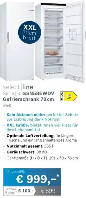 Select Line Serie 6 GSN58EWDV Gefrierschrank 70 cm
