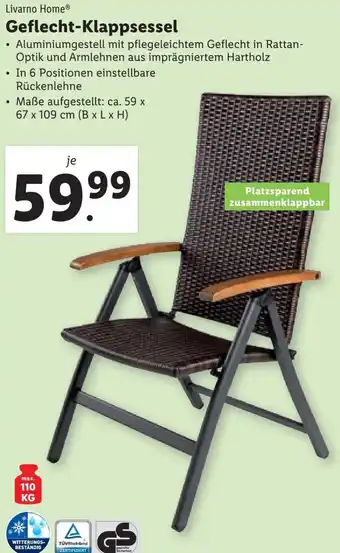 Lidl Geflecht-Klappsessel 59 x 67 x 109 cm Angebot