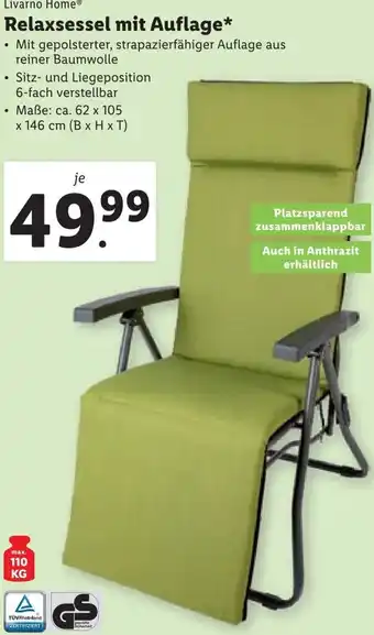 Lidl Relaxsessel mit Auflage 62 x 105 x 146 cm Angebot