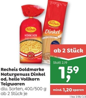 ADEG Recheis Goldmarke Naturgenuss Dinkel od. Helle Vollkorn Teigwaren 400/500 g Angebot