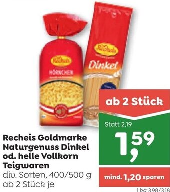 ADEG Recheis Goldmarke Naturgenuss Dinkel od. Helle Vollkorn Teigwaren 400/500 g Angebot