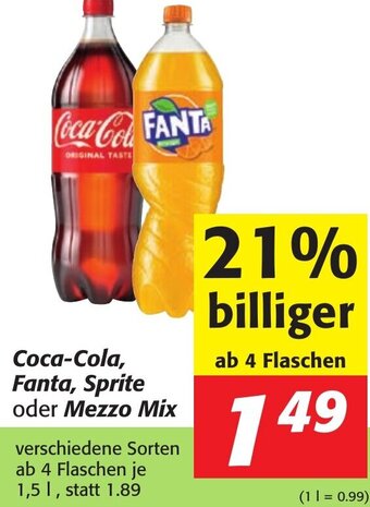 Strasser Markt Coca-Cola, Fanta, Sprite, oder Mezzo Mix 1,5 L Angebot