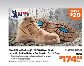 Steel Blue Parkes Hiker Style Lace Up Ankle Safety Boots With Scutt Cap
