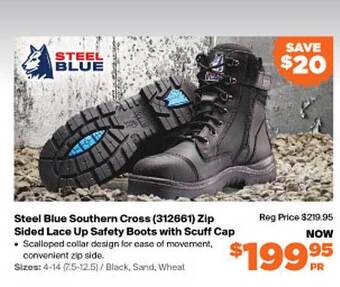 RSEA Safety Steel Blue Southern Cross Zip Sided Lace Up Safety Boots With Scuff Cap offer