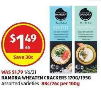 ALDI Damora Wheaten Crackers 170g/195g offer