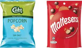 Woolworths Cobs Popcorn 80-110g & Maltesers 120-140g Varieties offer