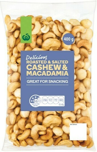 Woolworths Woolworths Roasted & Salted Cashew & Macadamia 400g Pack offer