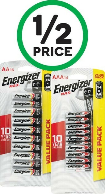 Woolworths Energizer Max AA Pk 16 or AAA Pk 14 offer
