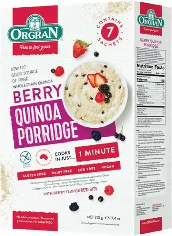 Woolworths Orgran Berry Quinoa Porridge 210g Pk 7 offer
