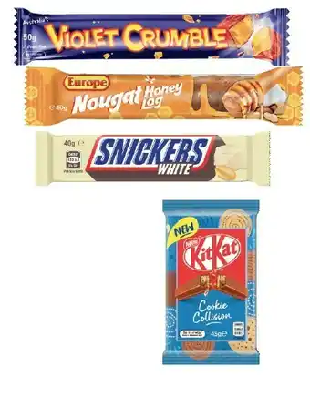 Coles Mars or Nestlé Medium Bar 35g-56g, Violet Crumble Bar 50g, Europe Bar 40g-45g or Toblerone Bar 50g offer