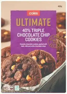 Coles Coles Ultimate 40% Chocolate Chip Triple Chocolate Cookies 400g offer