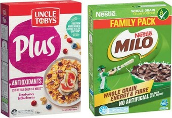 Coles Uncle Tobys Plus 705g-820g or Nestlé Milo Cereal 700g offer
