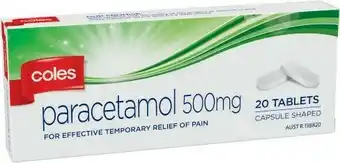 Coles Coles Paracetamol Caplets 20 Pack offer