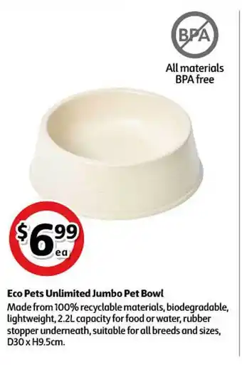 Coles Eco Pets Unlimited Jumbo Pet Bowl offer