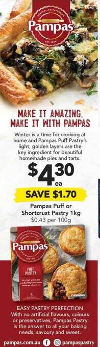Drakes Pampas Puff Or Shortcrust Pastry 1 Kg offer