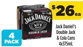 Liquorland Jack Daniel's Double Jack & Cola Cans 4x375ml offer