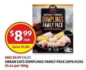 ALDI Urban Eats Dumplings Family Pack 20pk/625g offer