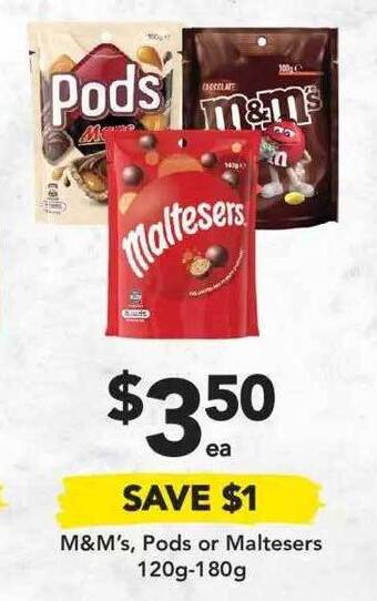 Drakes M&m's, Pods Or Maltesers 120g-180g offer