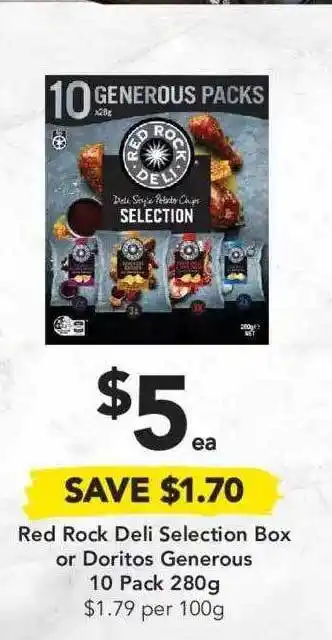 Drakes Red Rock Deli Selection Box Or Doritos Generous 10 Pack 280g offer