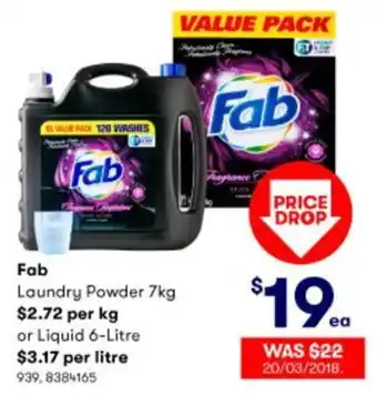 BIG W Fab Laundry Powder 7Kg 939,8384165 offer