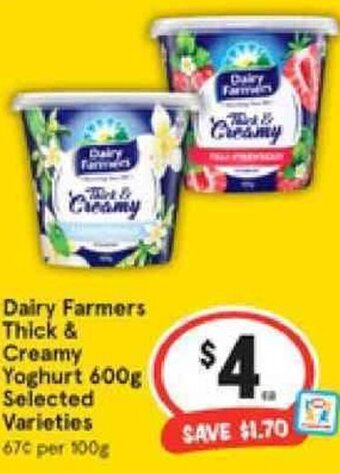 IGA Dairy Farmers Thick & Creamy Yoghurt 600g offer