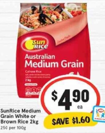 IGA SunRice Medium Grain White or Brown Rice 2kg offer