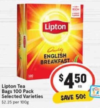IGA LIpton Tea Bags 100 Pack offer