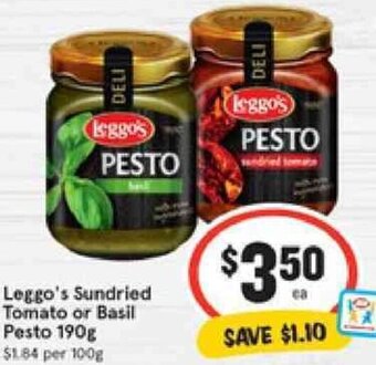 IGA Leggo's Sundried Tomato or Basil Pesto 190g offer