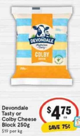 Devondale Tasty or Colby Cheese Block 250g