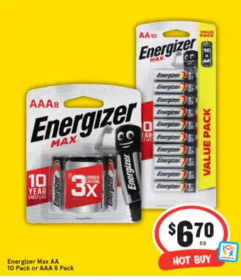 IGA Energizer Max AA 10 Pack or AAA 8 Pack offer