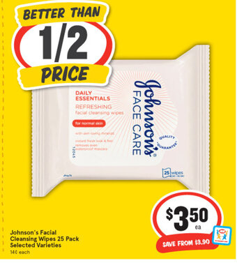 IGA Johnson's Facial Cleansing Wipes 25 Pack offer