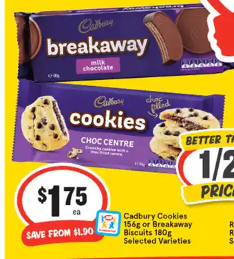 IGA Cadbury Cookies 156g or Breakaway Biscuits 180g offer