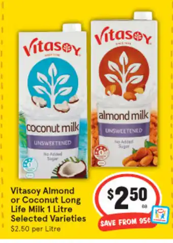 IGA Vitasoy Almond or Coconut Long Life Milk 1 Litre offer