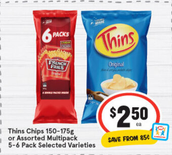 IGA Thins Chips 150-175g or Assorted Multipack 5-6 Pack offer