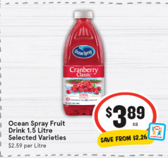 IGA Ocean Spray Fruit Drink 1.5 Litre offer