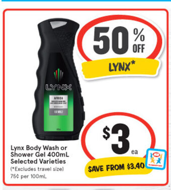 IGA Lynx Body Wash or Shower Gel 400mL offer