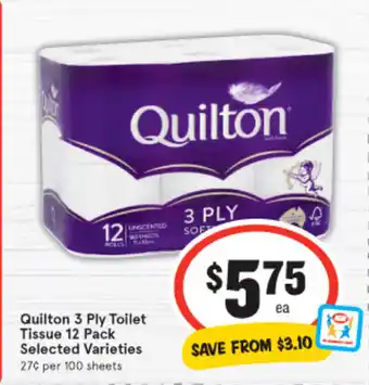 IGA Quilton 3 Ply Toilet Tissue 12 Pack offer