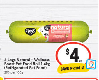 4 Legs Natural + Wellness Boost Pet Food Roll 1.4kg